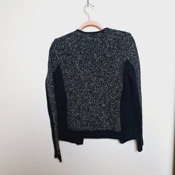 Loft Black Tweed Asymmetrical Full Zip Moto Sweater Jacket Size Small - Picture 3 of 11